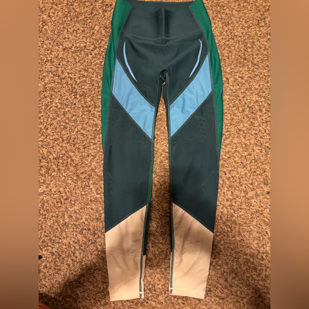 Colorblock Fanka Leggings - Green, Blue, and Tan